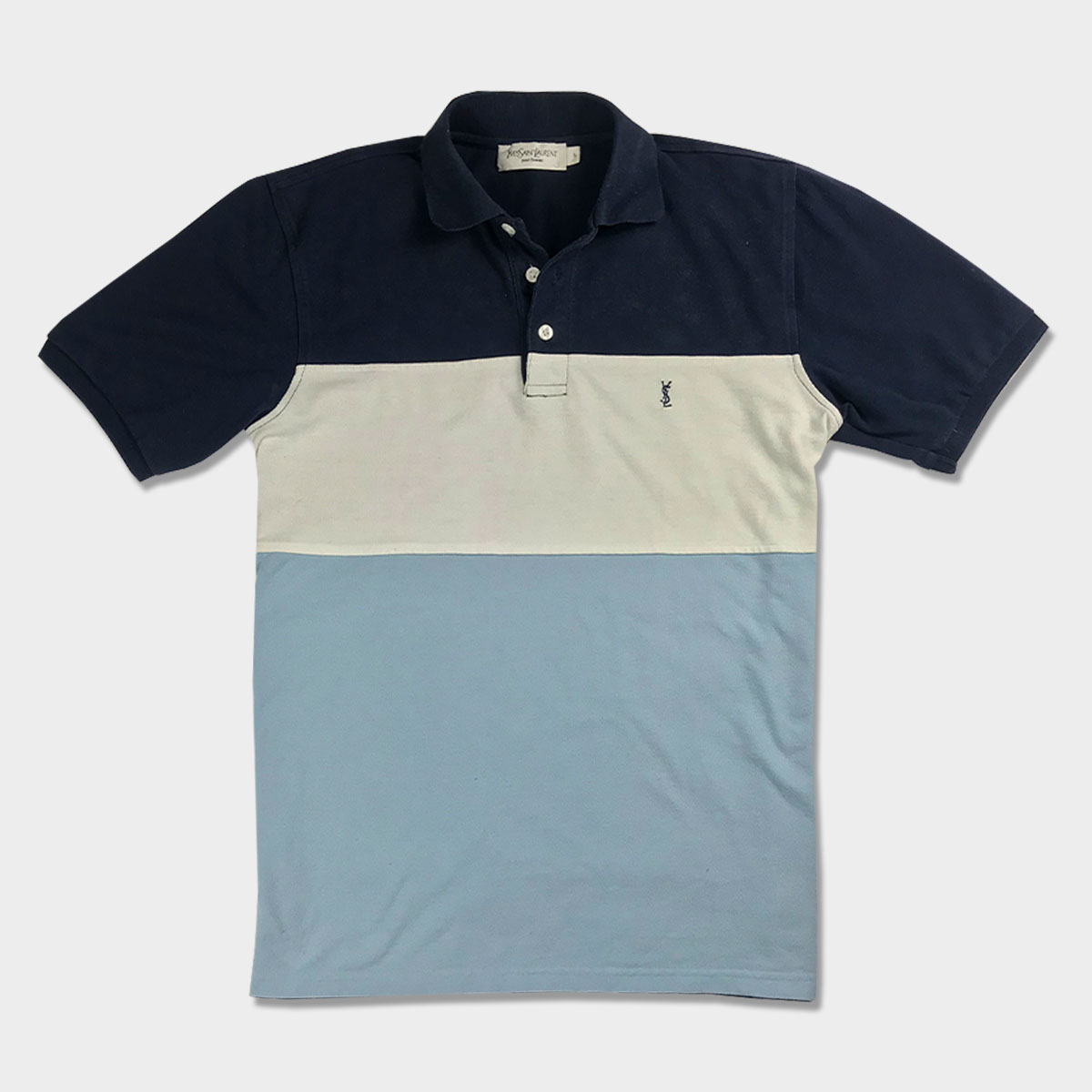 What's wrong sit Expression MENS YVES SAINT LAURENT YSL POLO SHIRT | COLOUR BLOCK | NAVY/WHITE/BLUE |  SMALL | 90sVillage