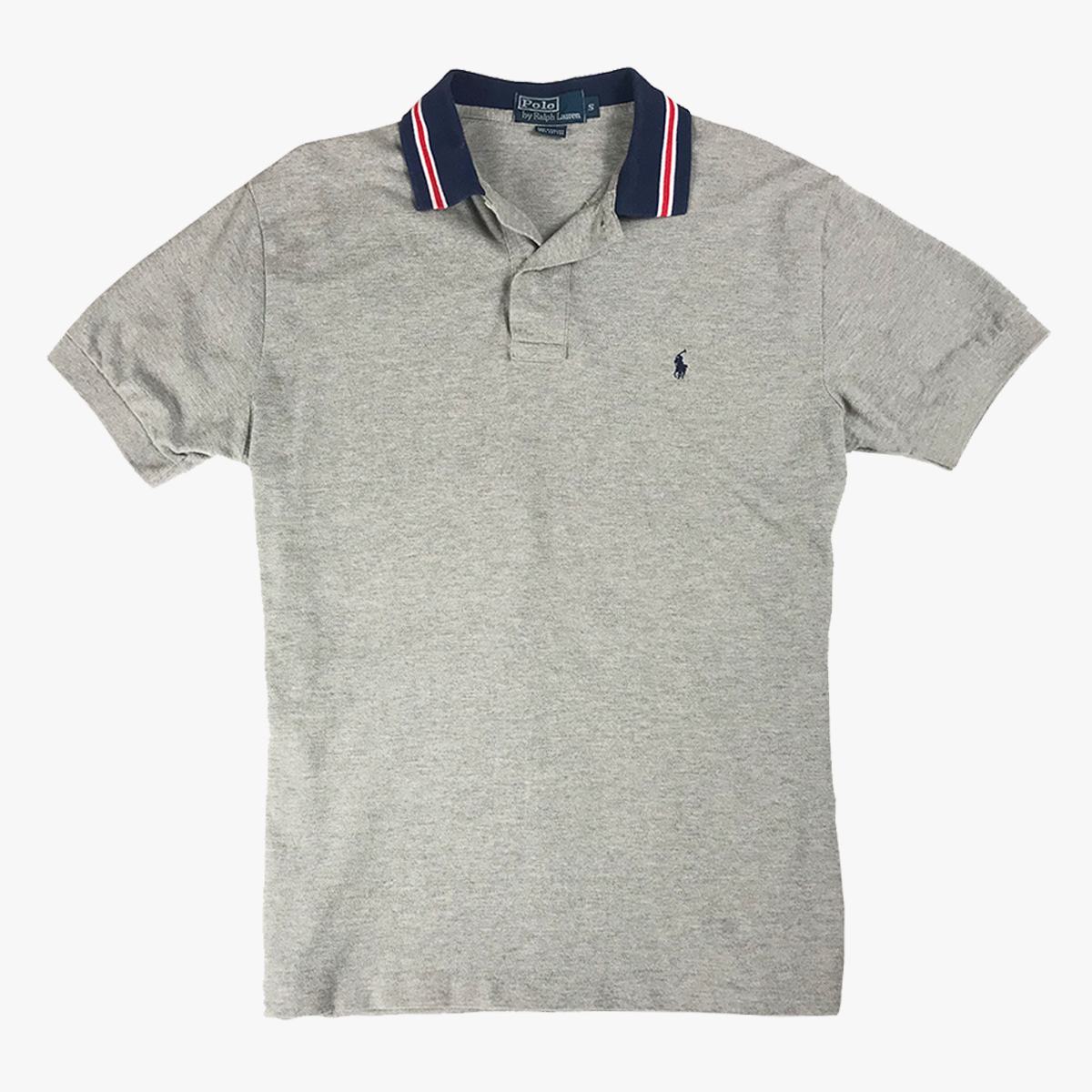 MENS RALPH LAUREN STRIPED COLLAR POLO SHIRT | GREY | SMALL