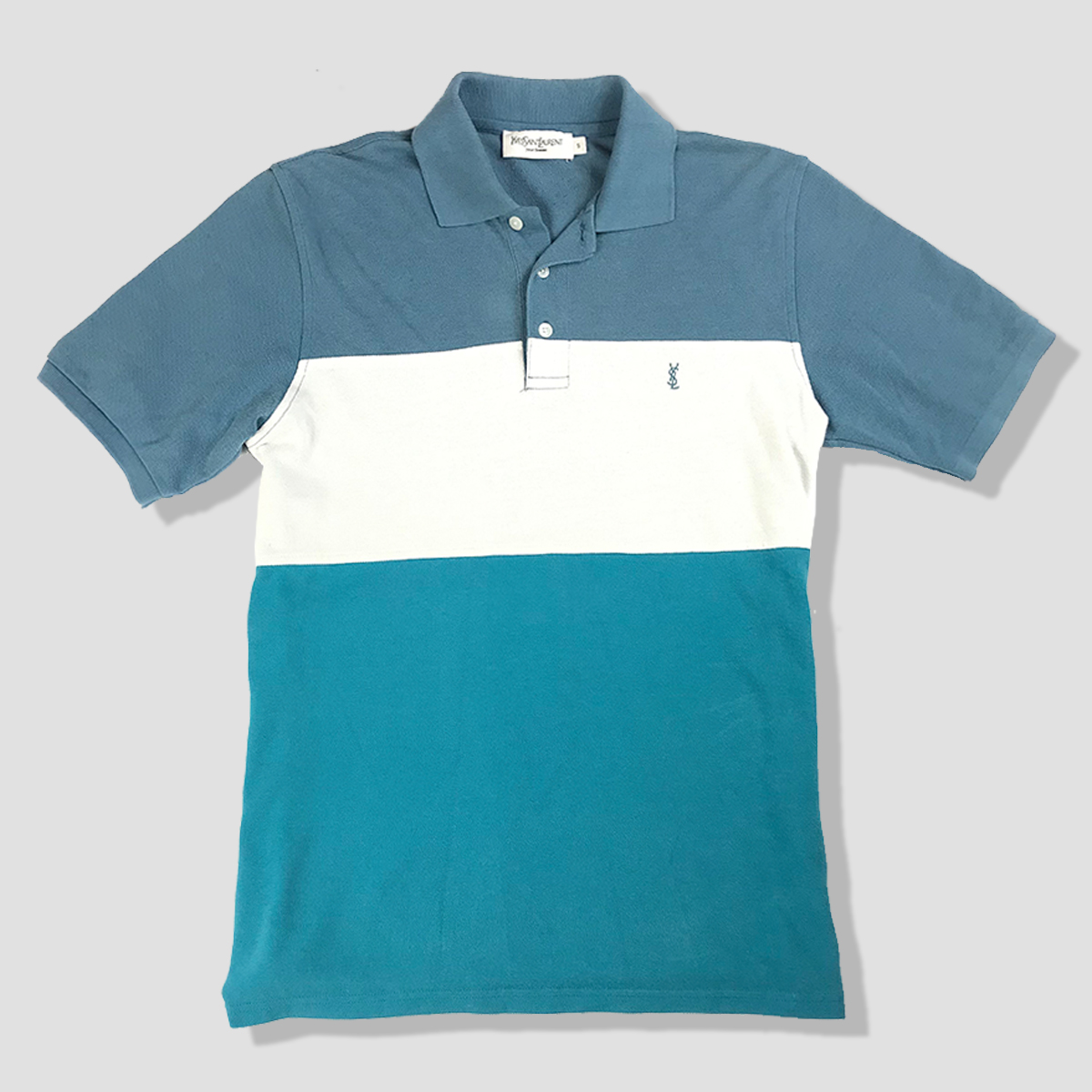 MENS YVES SAINT LAURENT POLO SHIRT | COLOUR BLOCK | SMALL