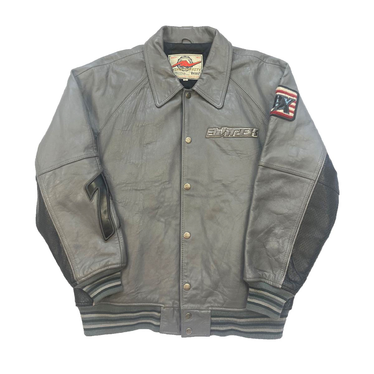 MENS AVIREX LEATHER VARSITY JACKET | GREY | XL