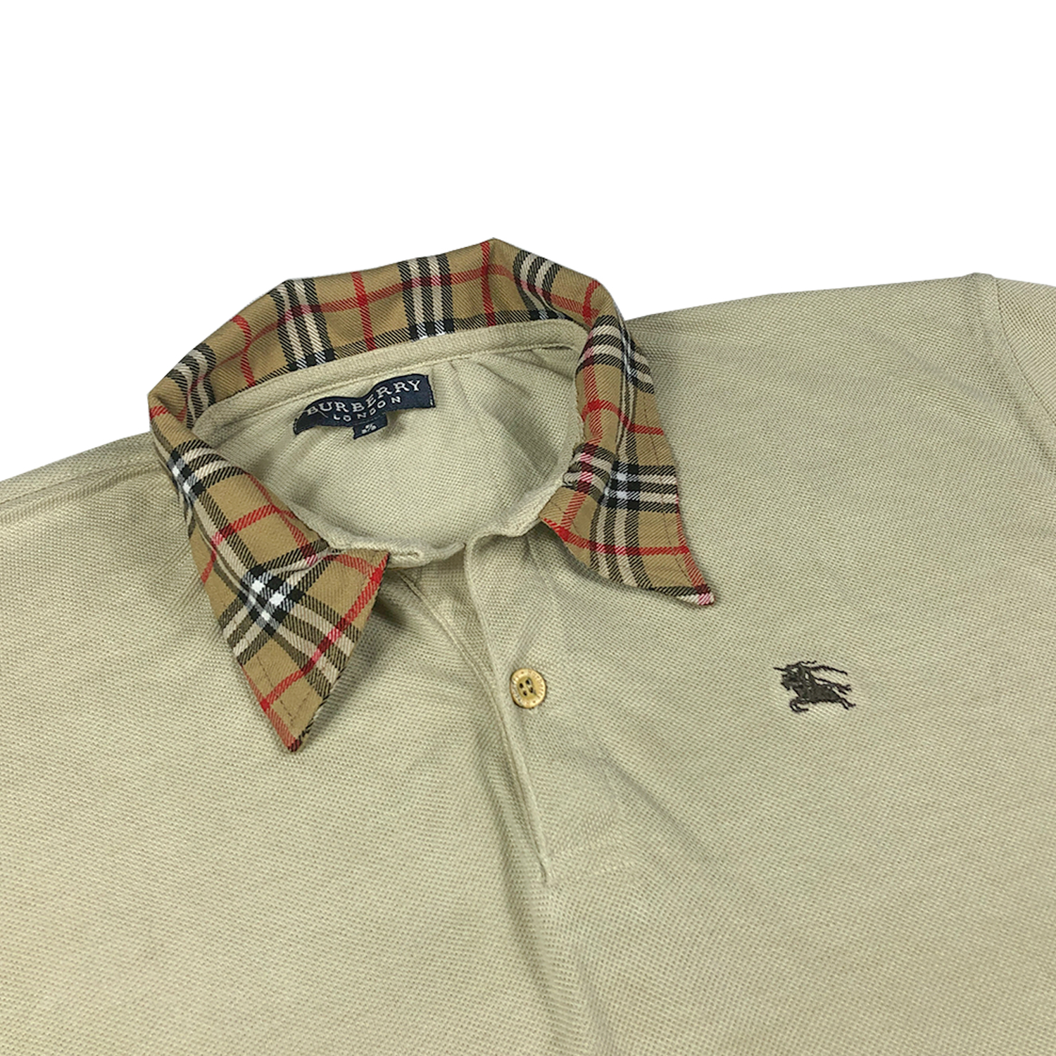 Burberry Nova Check Collar Polo Shirt Ivory | Medium | 90sVillage