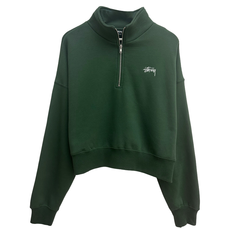 Women’s Stussy 1/4 Zip Oversized Cropped Fleece Jumper | Dark Green (M/L)