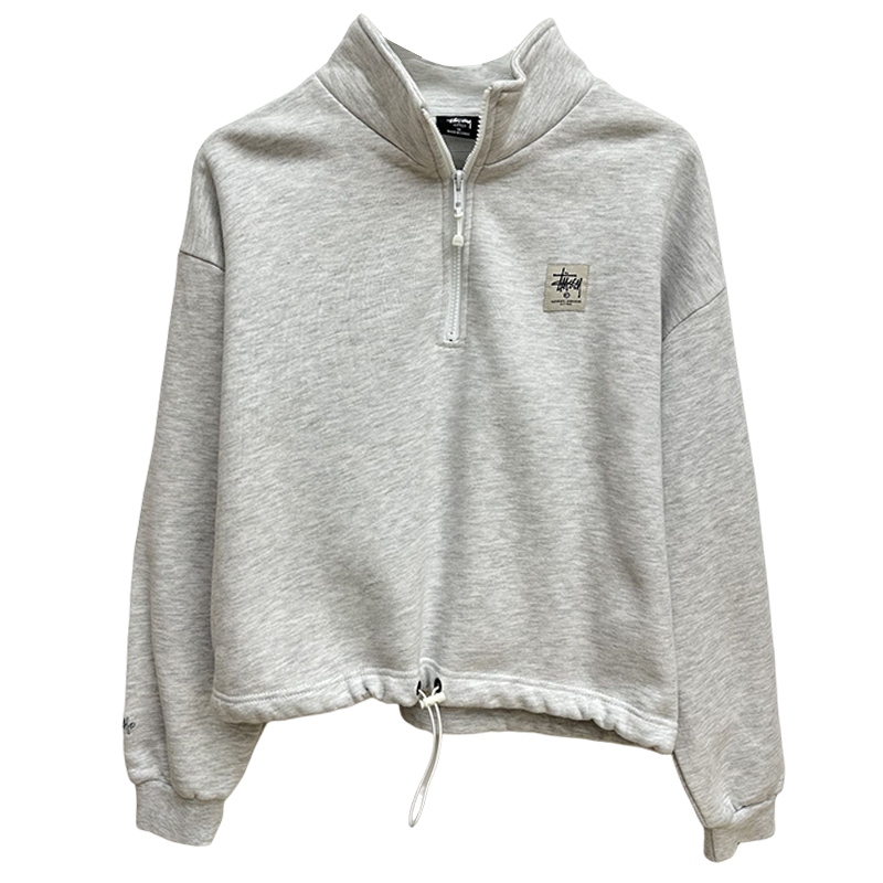 Women’s Stussy 1/4 Zip Workgear Cropped Fleece Jumper | Grey (8)