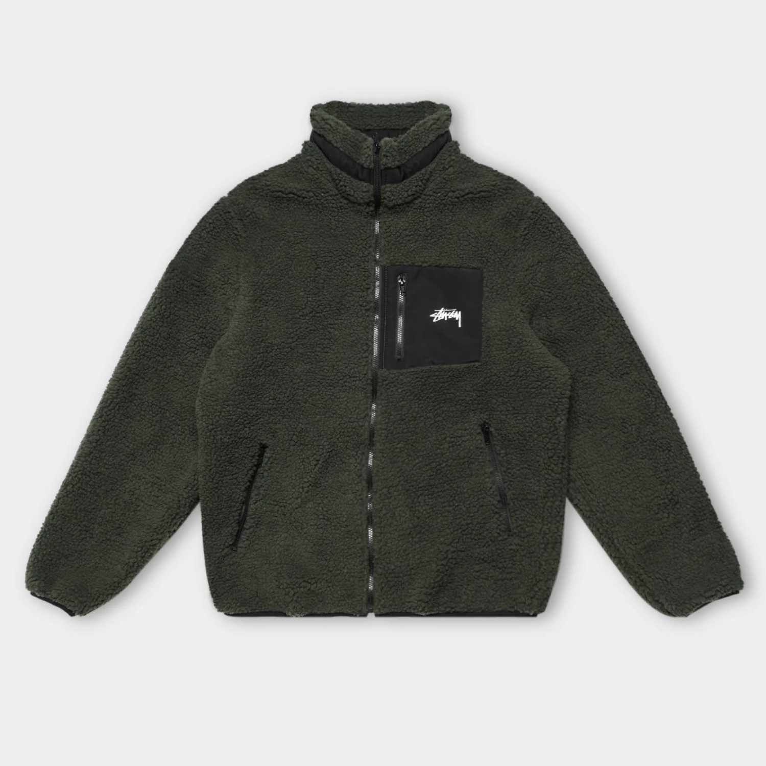 Stussy Sherpa Fur Fleece Jacket | Forest Green (Small)