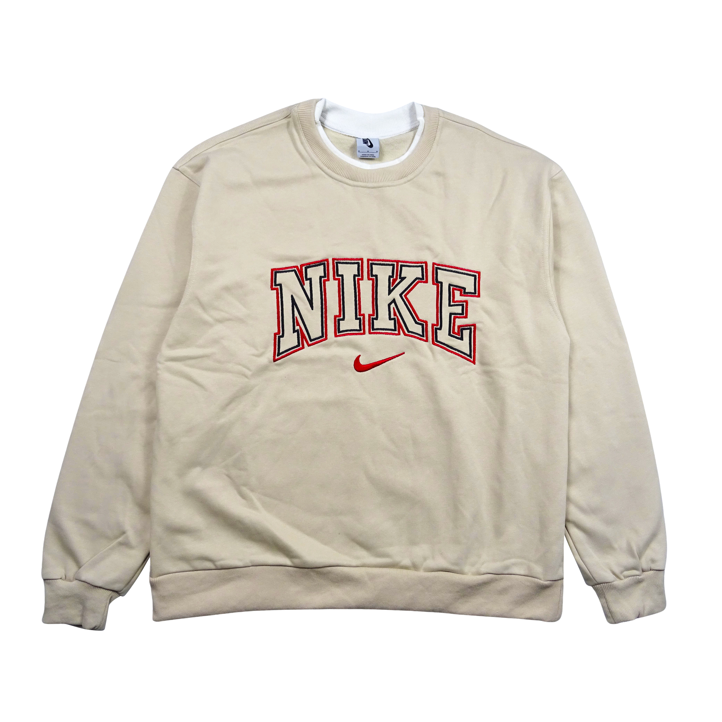 Rare Nike Spellout Sweatshirt | Beige/Red (M)